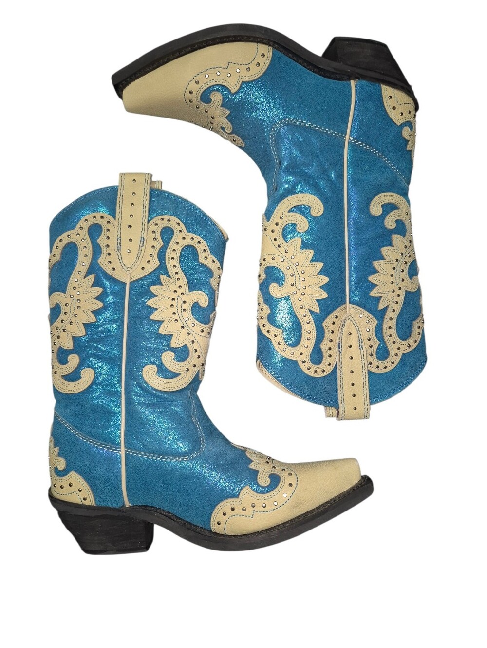 Sterling River Iridescent Blue And Cream Women's Western Boots Size 6.5 M